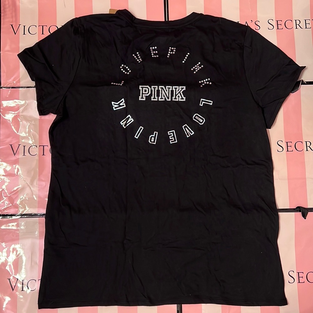 VS Pink Bling rhinestone logo black short sleeve tshirt tee